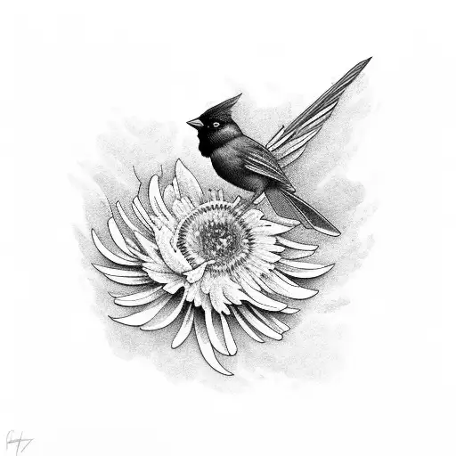 Aster Flower And Cardinal