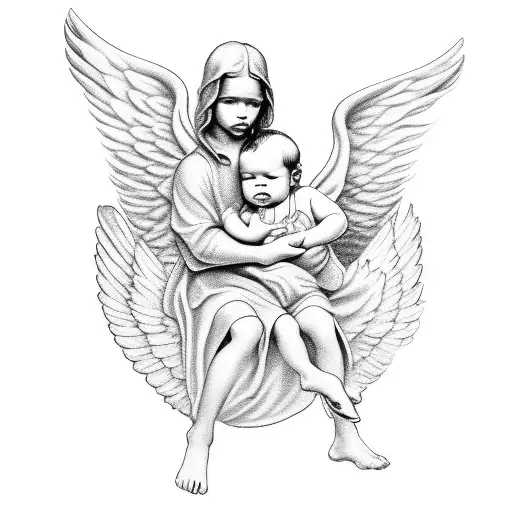 Male Angel Holding Baby Angel And A Todler Angel