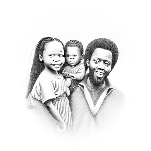 A Black And Grey Portrait Of A Famous Christian Musician With A Family Embracing In The Background