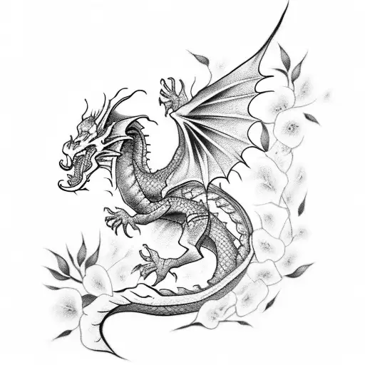 Create A Tattoo Design Inspired By The Dragon And Cherry Blossom Theme