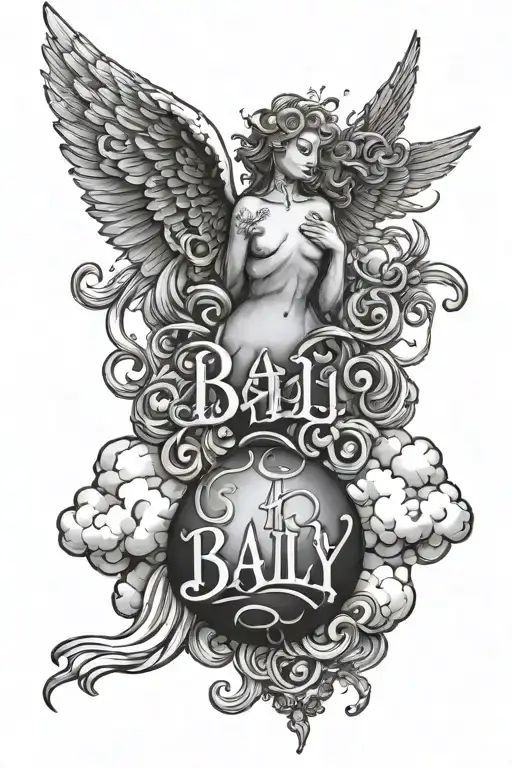 The Word Jada Withe Clouds On Top Of It With Angels In The Clouds And The Words Ball4sly On The Top