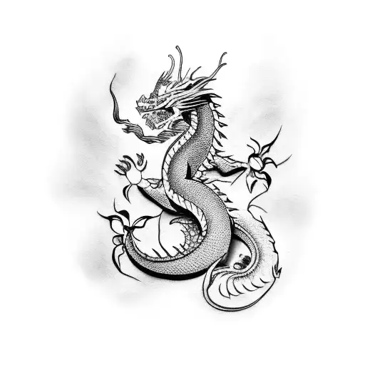 Create A Tattoo Design Inspired By The Dragon And Cherry Blossom Theme