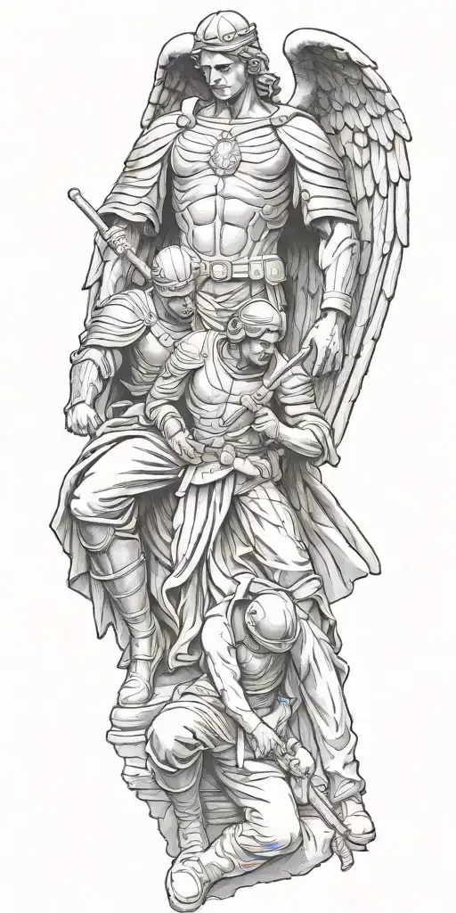 Guardian Angel Standing Over Soldier Kneeling Over Dead Comrade