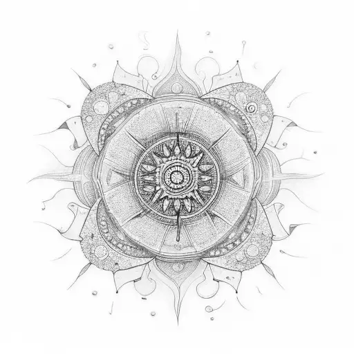 A Mesmerizing Mandala Design Incorporating Elements Of Water And Sunsets