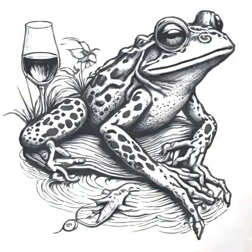 Frog Drinking Wine And Fishing