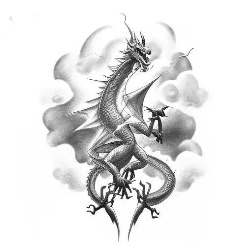 Dragon That Spits Out Lightning Surrounded By Clouds