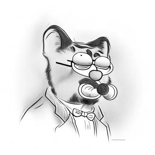 A Black And Grey Portrait Of Garfield Smoking A Pipe
