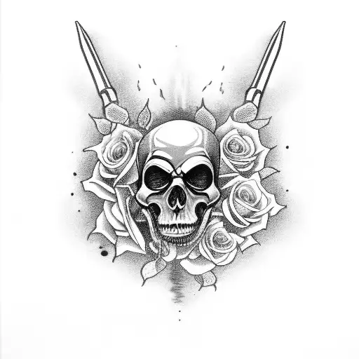 Grim Reaper On A Ace Of Spades With M4 Rifle And Roses