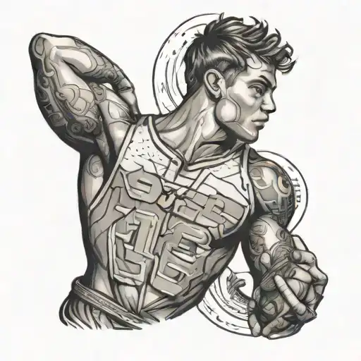 A Tattoo Of A Basketball Player With A Film Reel Background