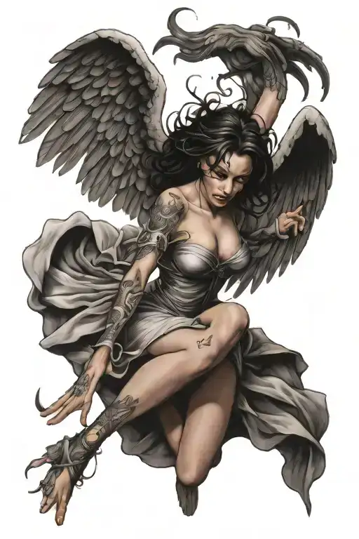 Angel Turning Into A Demon Girl Falling From Cliff Wings Falling Off