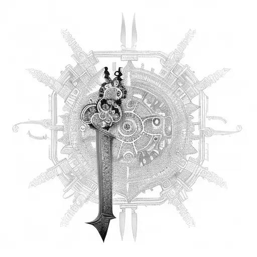 An Intricate Design Of A Sword Surrounded By Gears And Circuitry