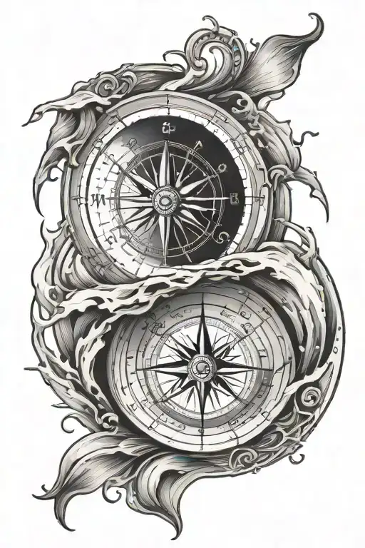 Ocean Wave Around A Compass