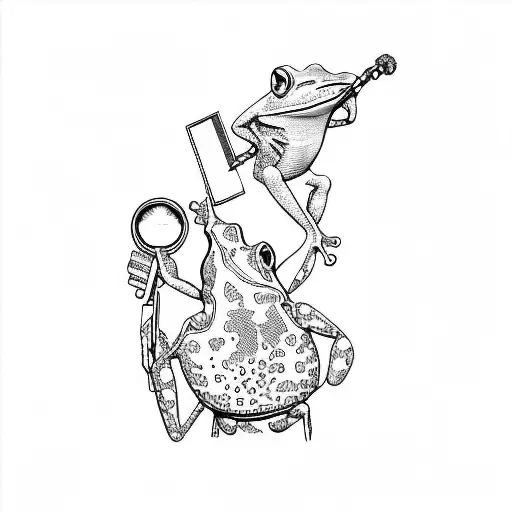 A Frog And A Man Holding A Magnifying Glass