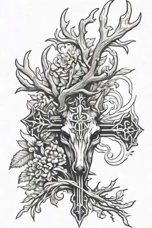 Deer Antlers And Cross Made