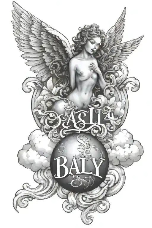 The Word Jada Withe Clouds On Top Of It With Angels In The Clouds And The Words Ball4sly On The Top