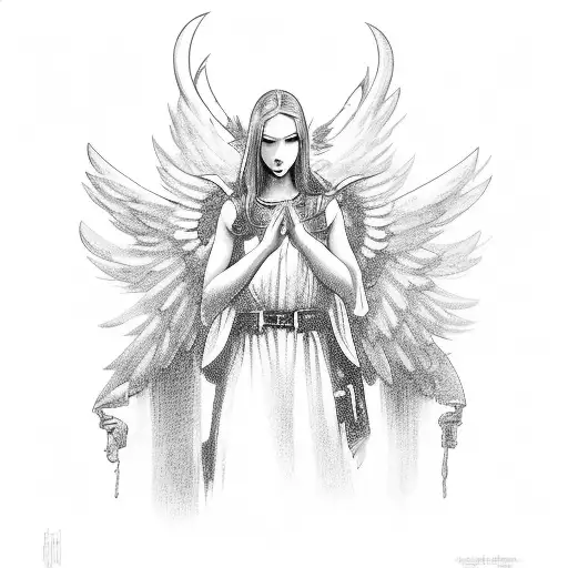 Female Guardian Angel With Heavens Background