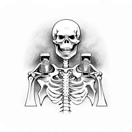 Skeleton In A Labcoat Holding A Beer