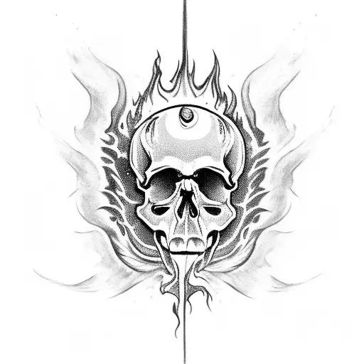 Skull With Fire And Tears