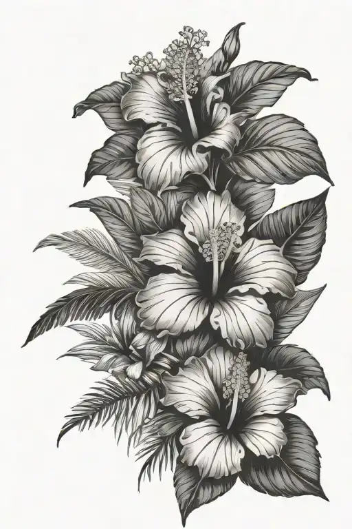 Hibiscus Flower Palm Tree