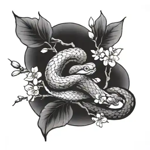 Snake Wrapped Around Cherry Blossom Tree