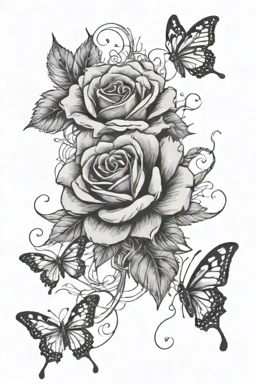 1 Rose Intertwined With A Sunflower With 4 Butterflies Around Them