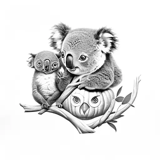 Baby Koala With Pumpkin With Owl