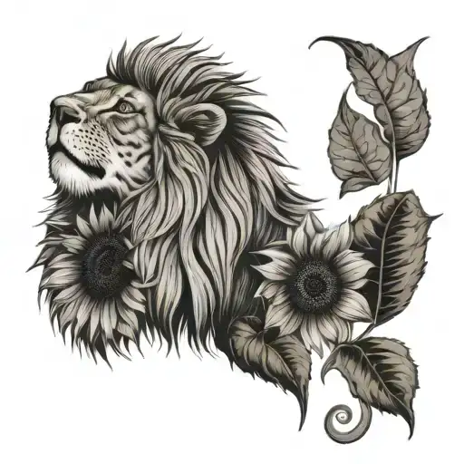 Half Lion Head Half Sunflowers