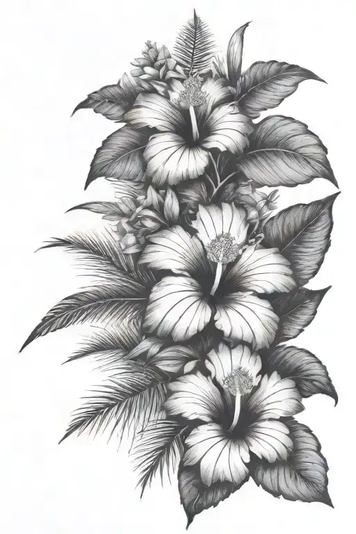 Hibiscus Flower Palm Tree