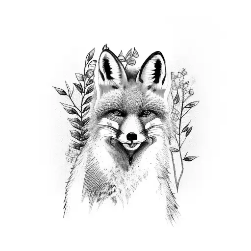 Full Body Red Fox With Floral Surroundings