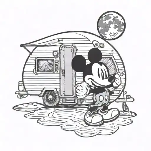 Mickey Mouse In A Travel Trailer With A Full Moon Phase