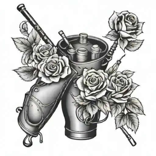 Golf Bag Filled With Roses And Golf Clubs