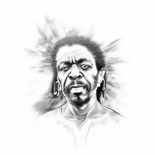 A Black And Grey Portrait Of A Famous Brazilian Percussionist
