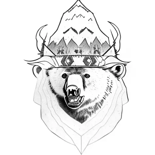 Man With Black Bear Headdress And Mustache
