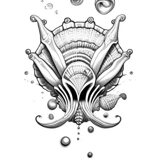 Seashell With Pearl On Ocean Floor