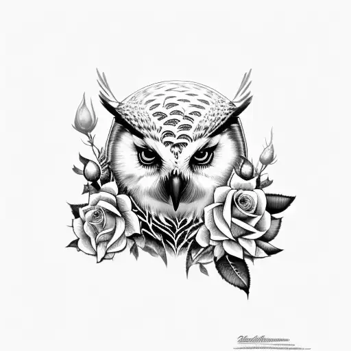 Snow Owl With Roses