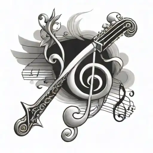 A Tattoo Design Of A Music Sheet With Hidden Knife Motifs