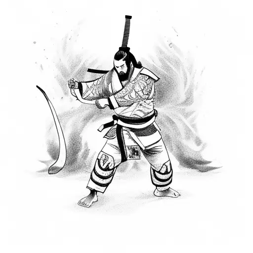 A Samurai Warrior Engaged In A Fierce Jiu Jitsu Fight
