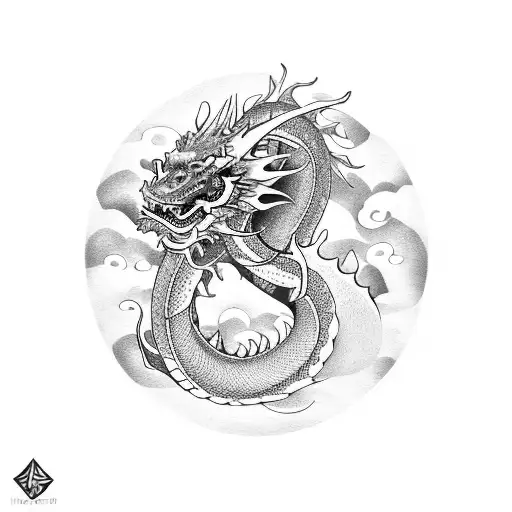 Japanese Dragon With Flowers