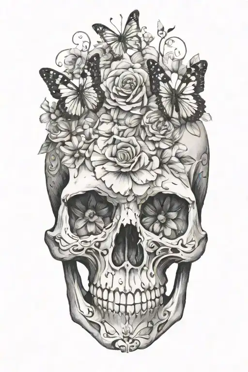 Flowers Skull Butterflies