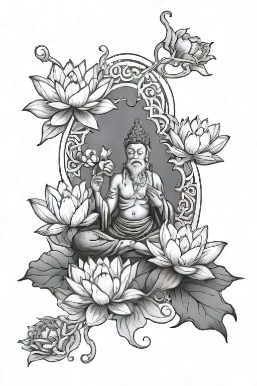 God Surrounded By Lotus Flowers In A New York Back Ground