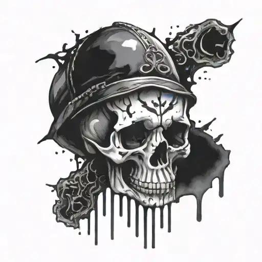 Black Watercolor Skull Dripping