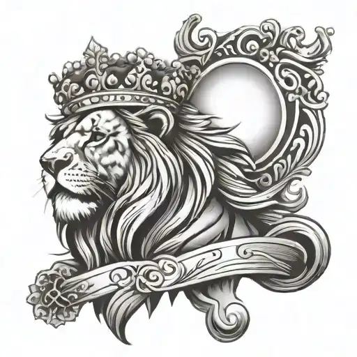 Lion Wearing A Crown With Cross Incorporated