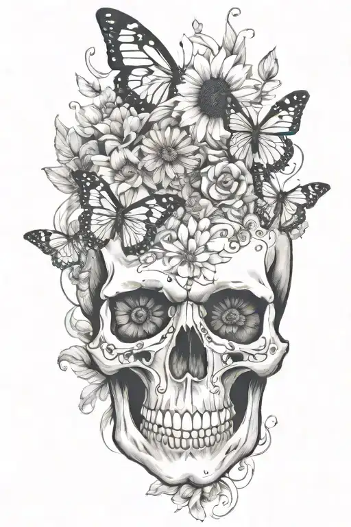 Flowers Skull Butterflies Sunflowers