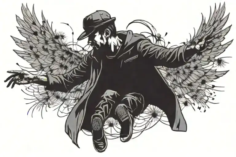 Among Flying Dandelion Seeds A Hangman Flying With A Dandelion Seed