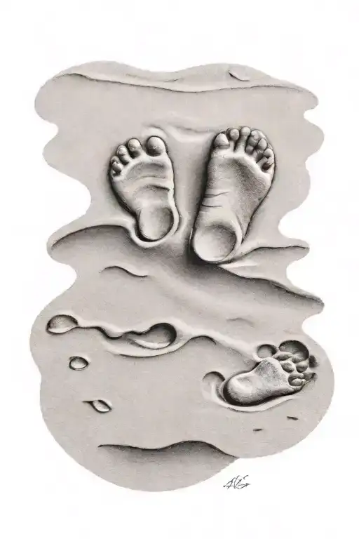 Toddler Footprints In Sand With Water