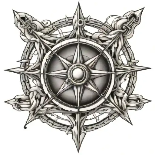 Barb Wire Compass Rose Intertwined
