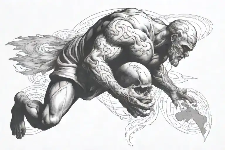 Atlas With The World On His Shoulders And A Phoenix Rising From The Ashes