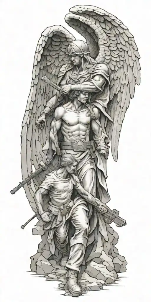 Guardian Angel Standing Over Soldier Treating Dead Comrade