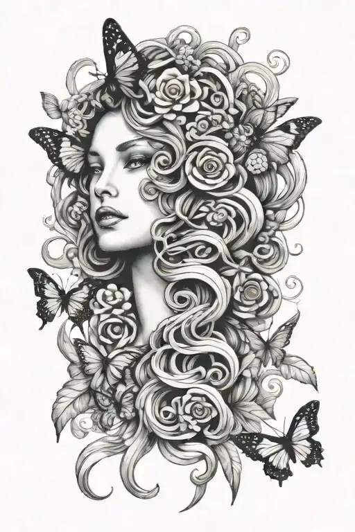 Medusa And Butterflies Surrounding