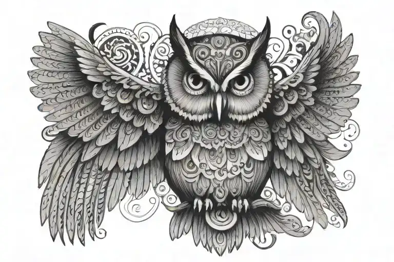 Owl With Open Wings And Mandalas Background